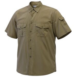 VTG Y2K Khaki Cargo Utility Shirt L Tall Button Down Oversized Skater Outdoor